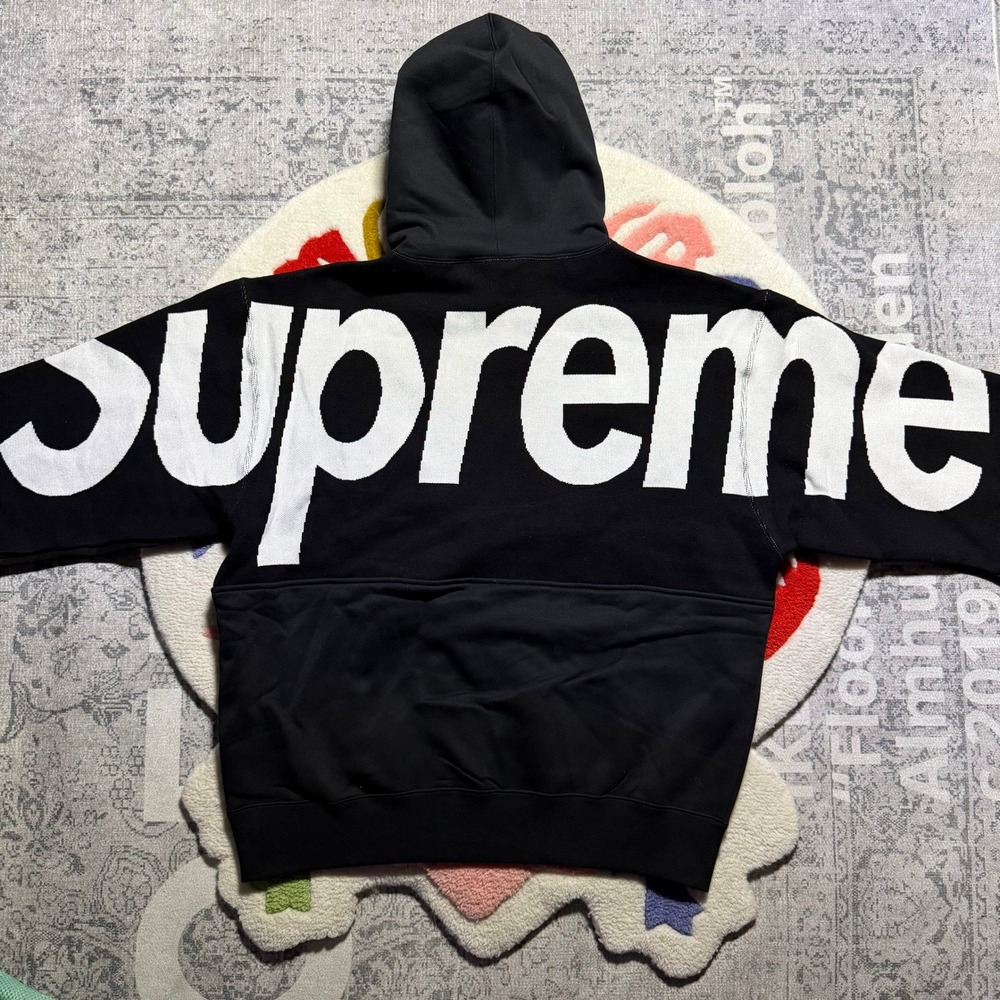Supreme Big Logo Jacquard Hooded Sweatshirt Black FW23SW81 Mens Size Medium NWT